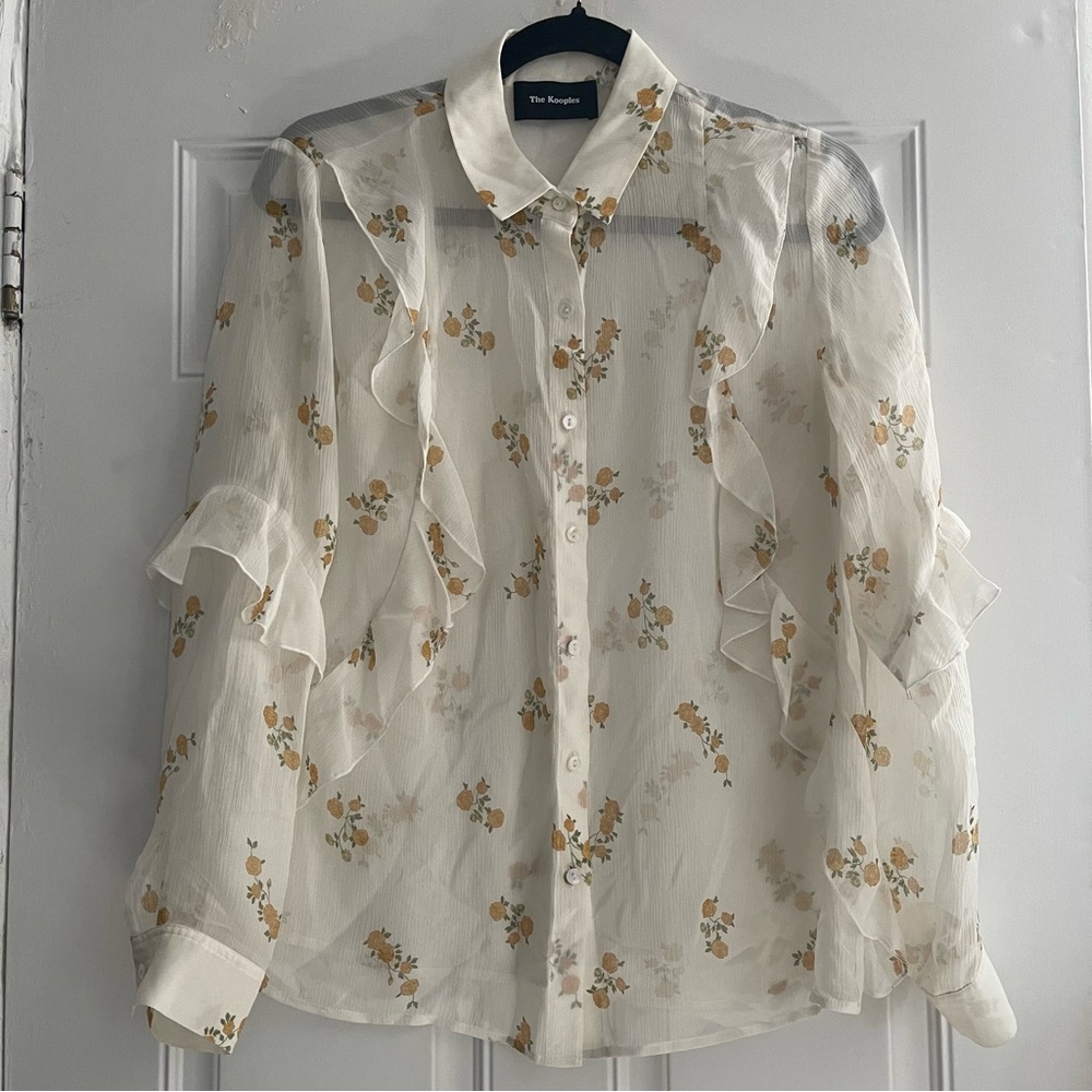 The Kooples Popcorn Floral Print Silk Print Shirt Size M